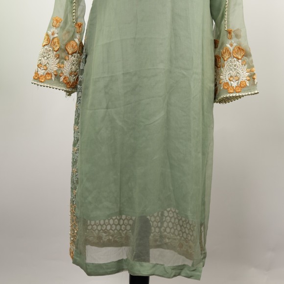 Elegant Embroidered Green Dress - Picture 11 of 11